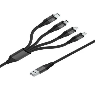 Porodo 4 in1 Aluminum Braided Fast Charge Cable 1.2m - Black